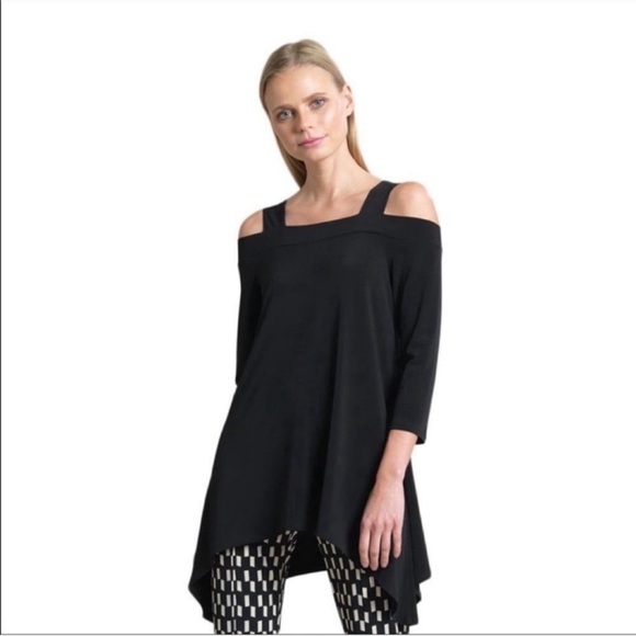 Clara Sunwoo Cold Shoulder Tunic Top Black Size Medium - Picture 3 of 8